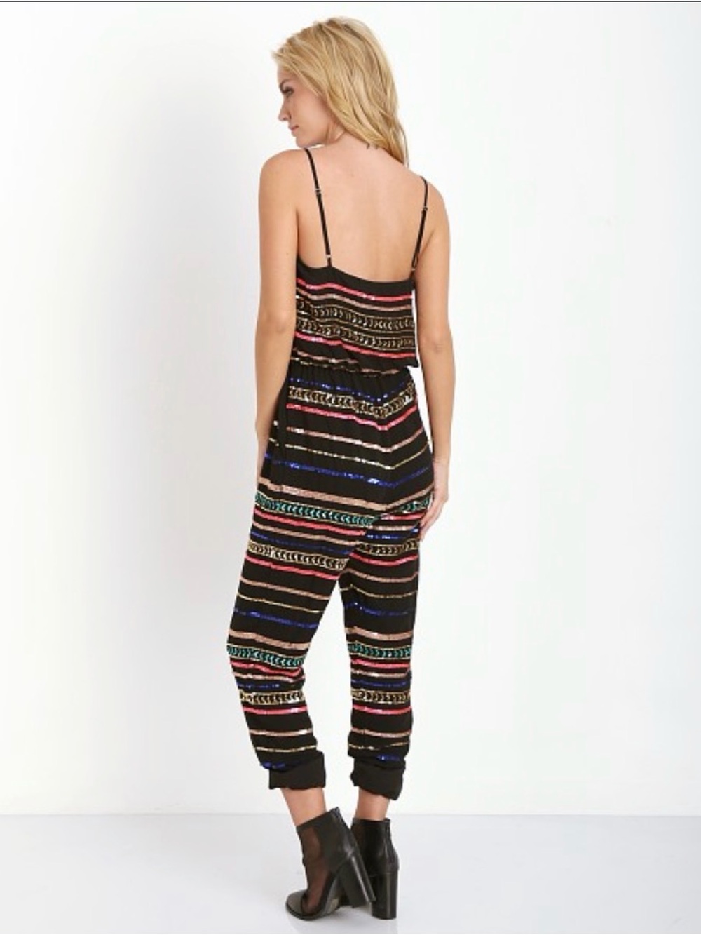 Mara Hoffman Black Multicolor Striped Sequin Jumpsuit - Picture 2 of 10